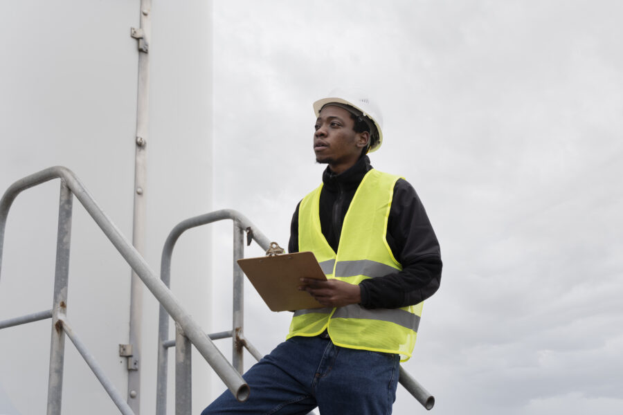 raffineria di petrolio: ragazzo di colore fa controlli lavorativi