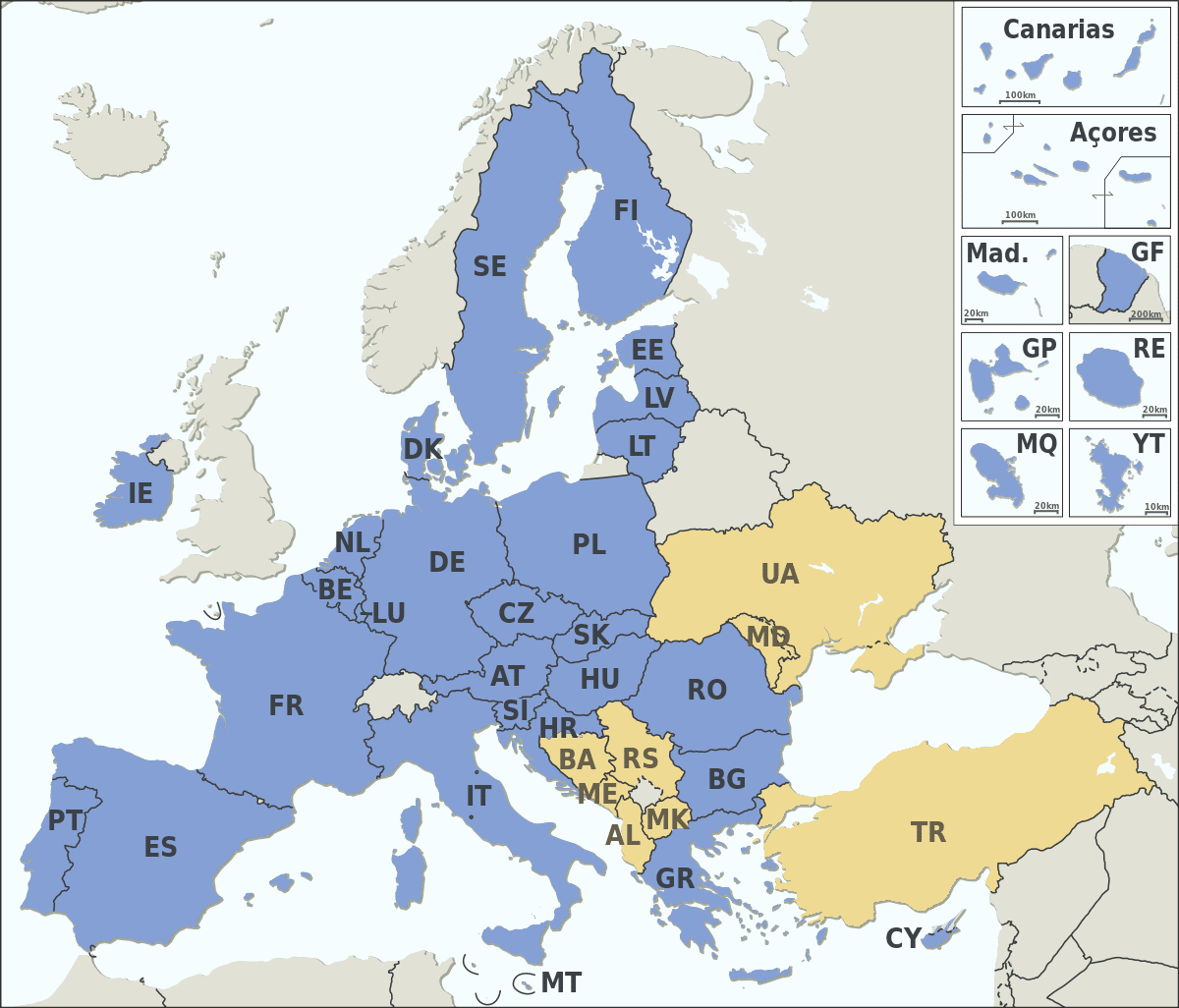 Estados-Membros da União Europeia e Estados candidatos.