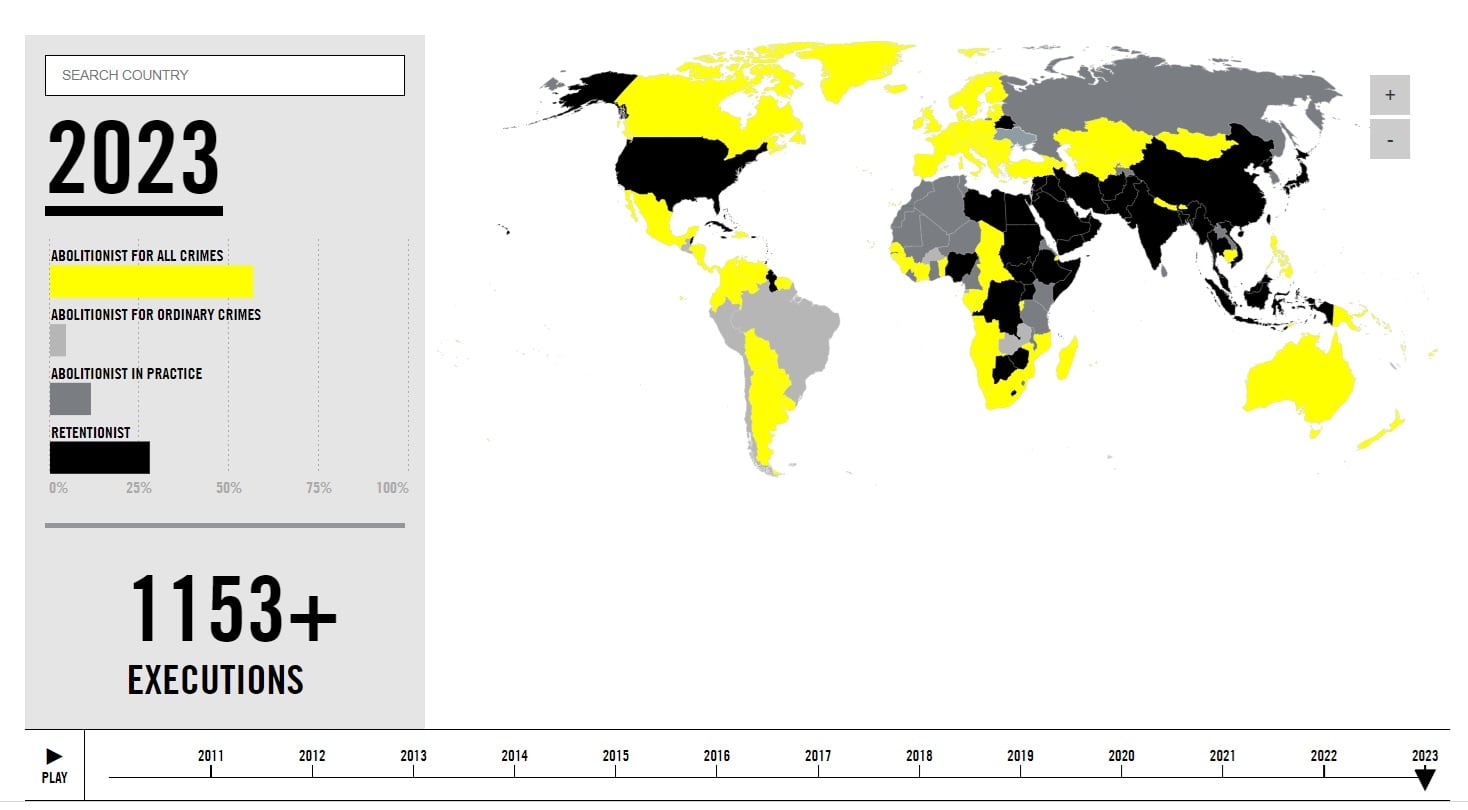 mappa del modo a colori rappresentano dove cè la pena di morte