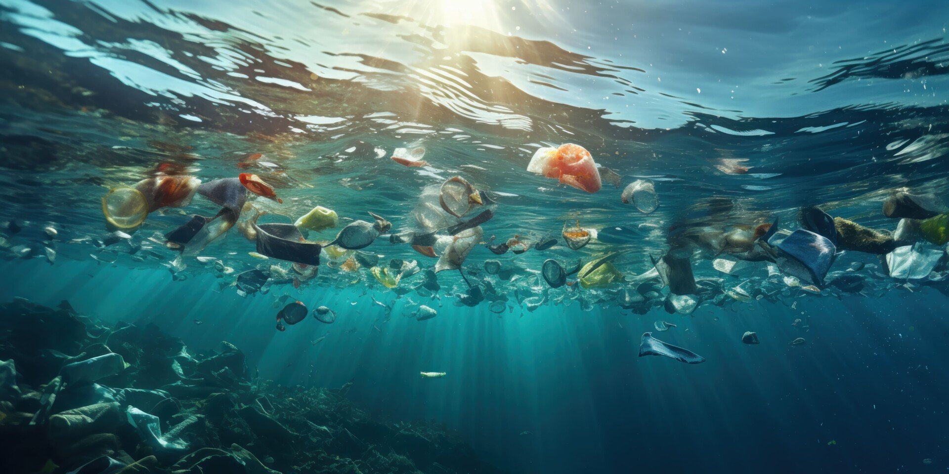 Plastica negli oceani: Rifiuti in plastica che galleggiano nel mare